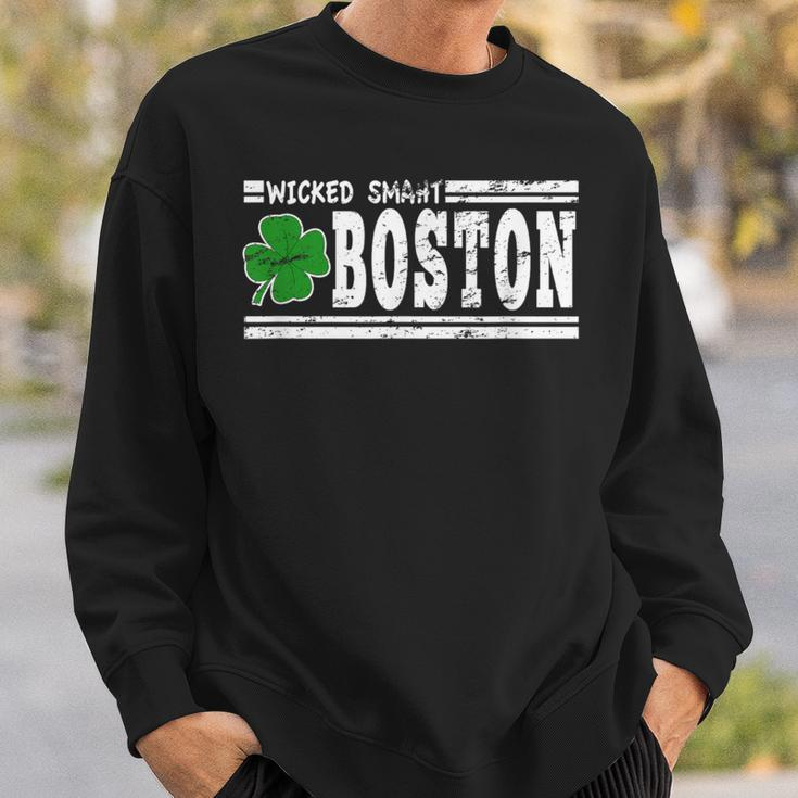 Wicked Smaht Boston Massachusetts Accent Smart Ma Distressed Sweatshirt Gifts for Him