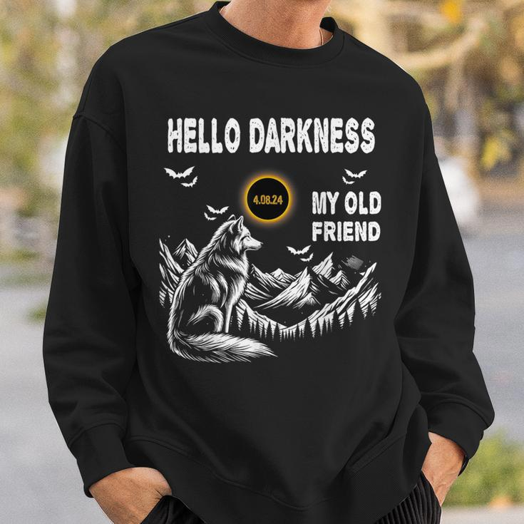 Wolf Hello Darkness My Old Friend Solar Eclipse April 8 2024 Sweatshirt Gifts for Him