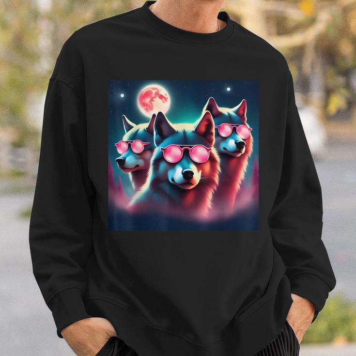 Wolf Squad Mit Rosa Sonnenbrillen Und Mond Für Wolfsliebhaber Geschenk Sweatshirt Geschenke für Ihn