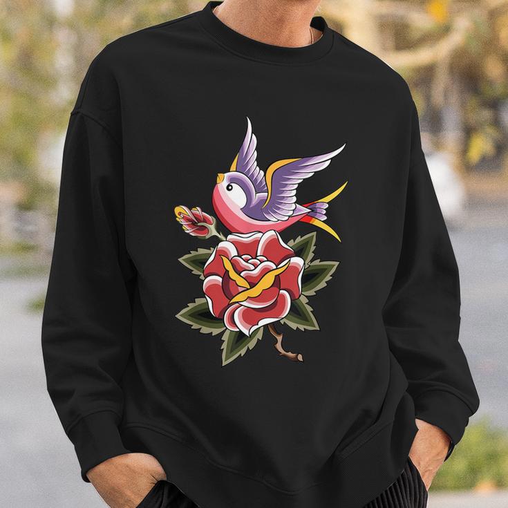 Women's Rose Swallow Vintage Retro Tattoo Sweatshirt Gifts for Him