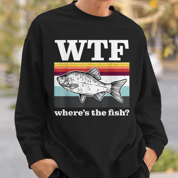 Wtf Where's The Fish Vintage Retro Fisherman Fishing Sweatshirt Gifts for Him