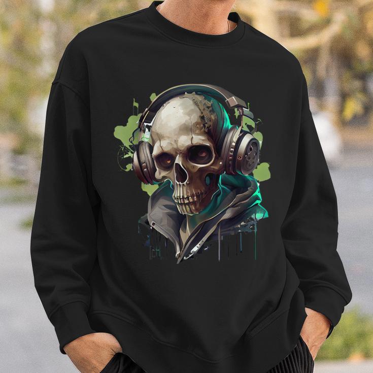 Zombie Totenkopf Dj Mit Kopfhörer Für Musiker Und Musik Fans Sweatshirt Geschenke für Ihn