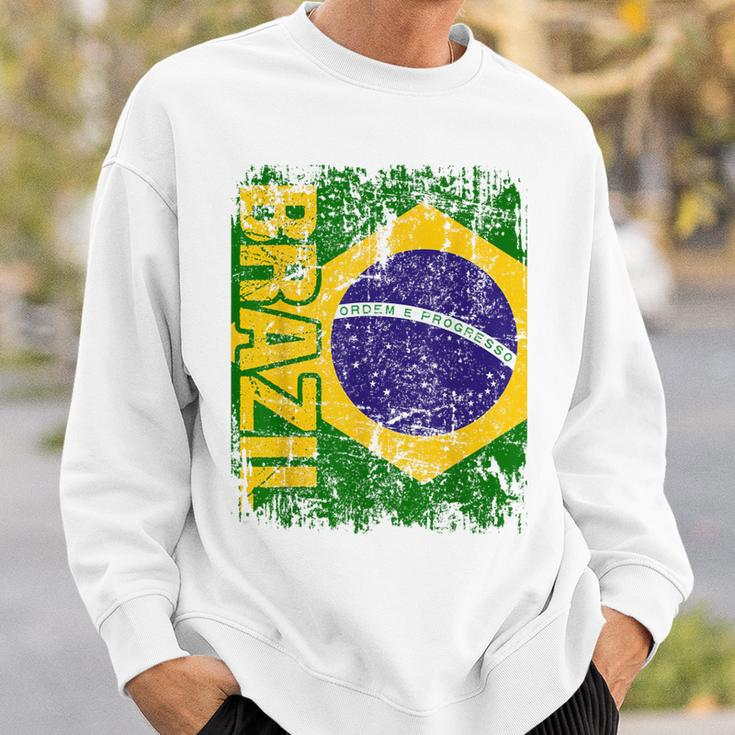 Brazil Brasil Flag Vintage Distressed Brazil Sweatshirt Gifts for Him