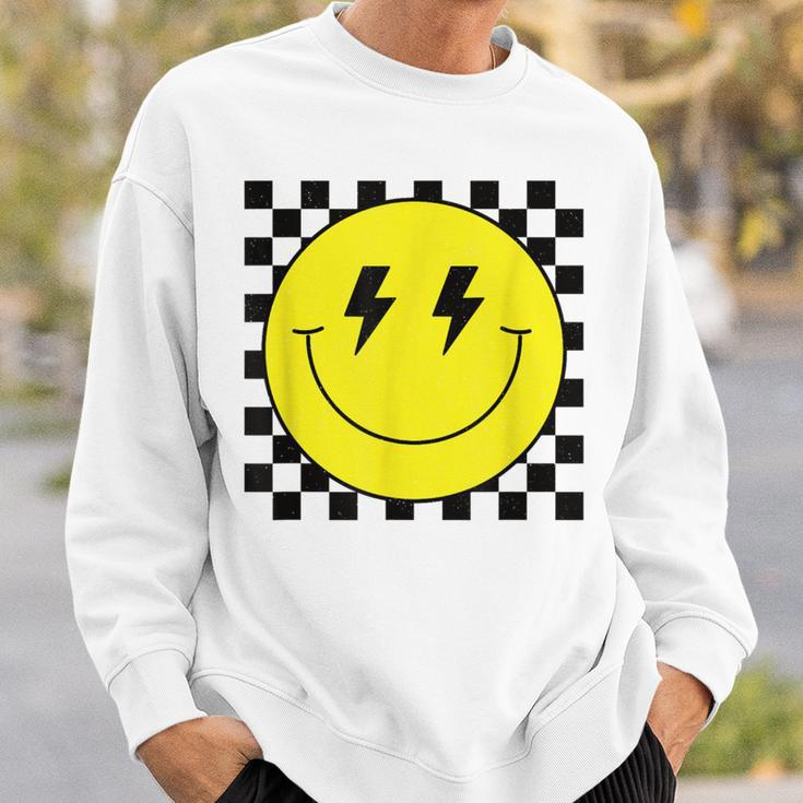 Checkered Lightning Eyes Yellow Smile Face Happy Face Sweatshirt Gifts for Him