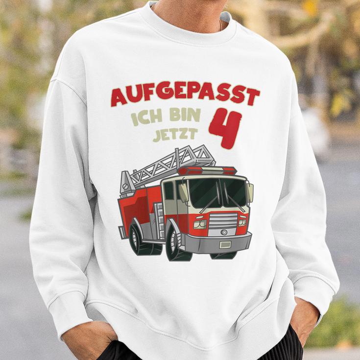 Children's Birthday Feuerwehr Aufgepasst Ich Bin Jetzt 4 Jahre Fire Brigade Sweatshirt Geschenke für Ihn