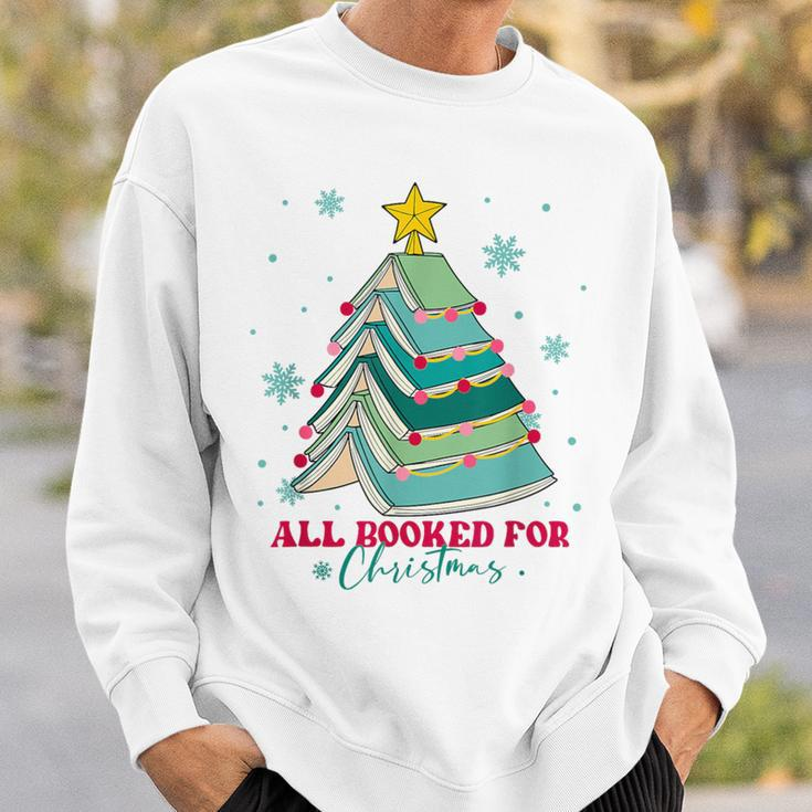 Christmas Book Tree Retro All Booked For Christmas Book Tree Sweatshirt Gifts for Him