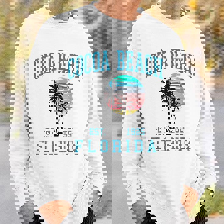 Cocoa Beach Florida Beach Retro Sunset Palm Trees Summer Sweatshirt Gifts for Him