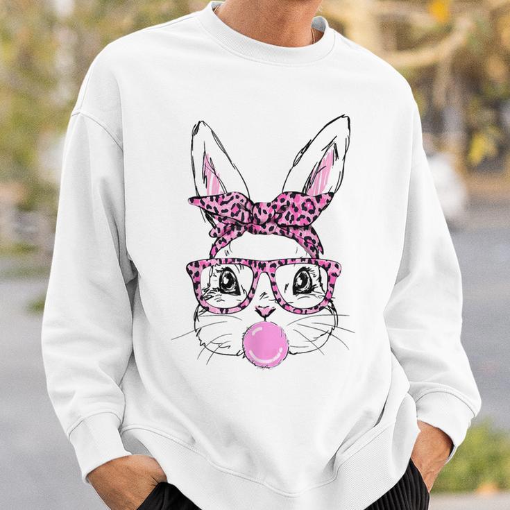 Cute Bunny Face Pink Glasses Leopard Bublegum Easter Day Sweatshirt Gifts for Him