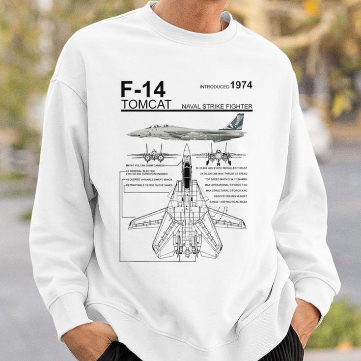 F-14 Tomcat Navy Fighter Jet Diagram Graphic Sweatshirt Gifts for Him