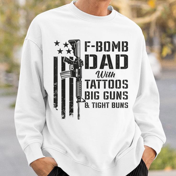 F Bomb Dad Tattoos Big Guns & Tight Buns Camo Gun Sweatshirt Gifts for Him