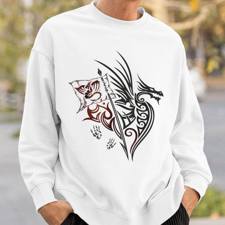 Fire Dragon With Wings Footprints And Flag Fantasy Sweatshirt Gifts for Him