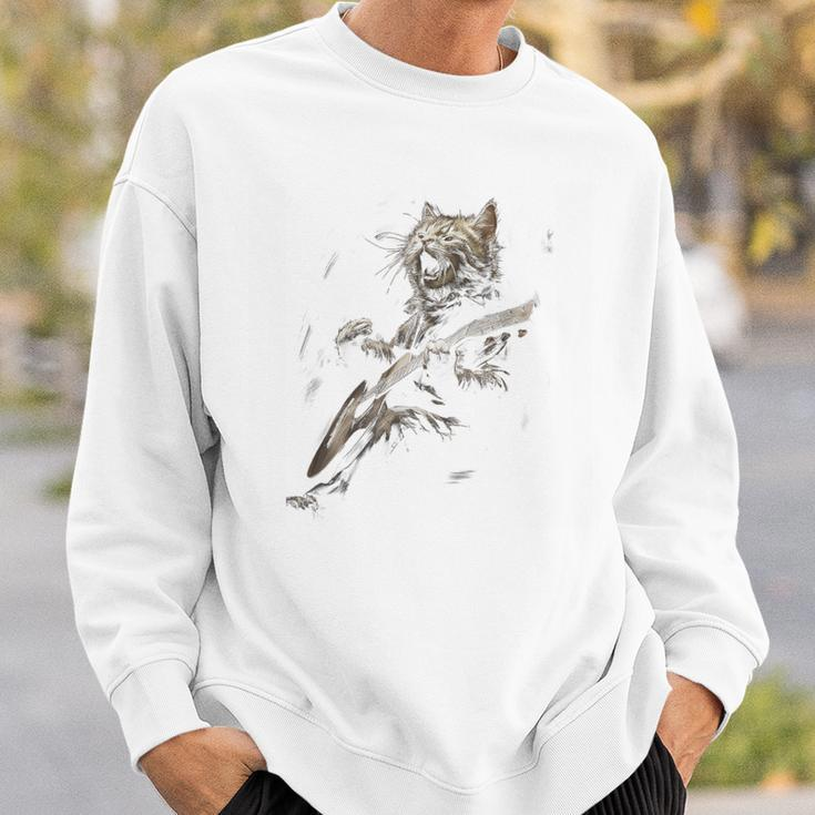Rock Cat Singing And Playing Guitar Sweatshirt Gifts for Him