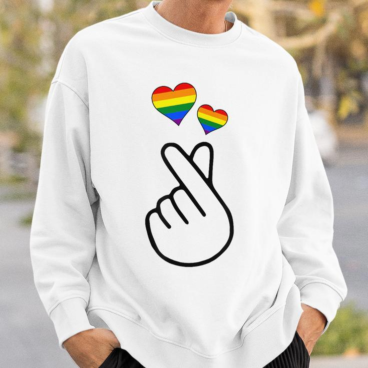 Gay Pride Month Human Lgbtq Korean Finger Heart K-Pop Love Sweatshirt Gifts for Him