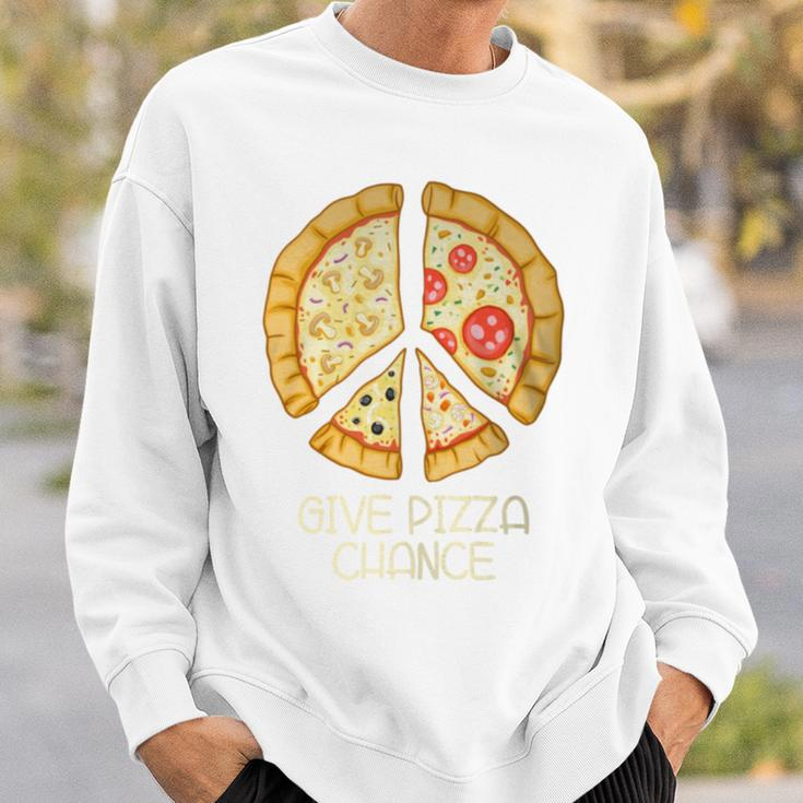 Give Pizza Chance Pizza Pun With Peace Logo Sign Sweatshirt Gifts for Him