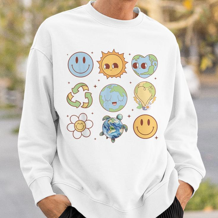 Groovy Earth Planet Hippie Smile Face Happy Earth Day 2024 Sweatshirt Gifts for Him
