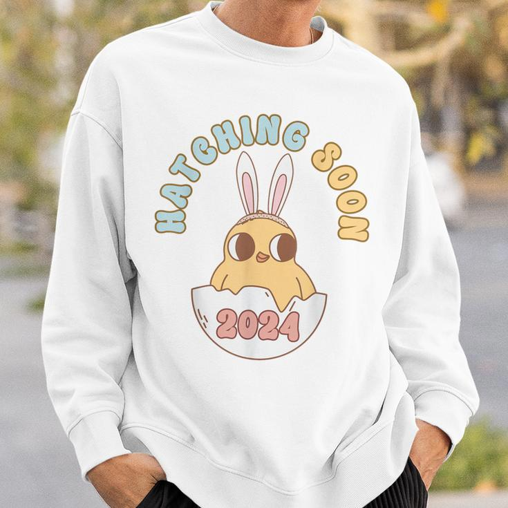 Groovy Hatching Soon Pregnancy Easter Pregnancy Announcement Sweatshirt Gifts for Him