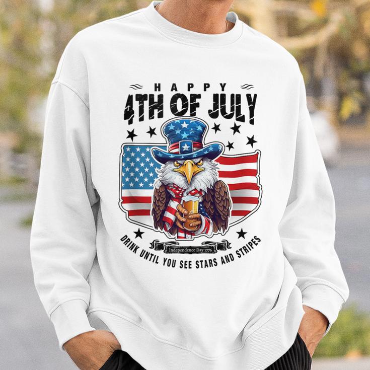 Happy 4Th Of July Stars Stripes Usa Bald Eagle Beer Drinking Sweatshirt Gifts for Him