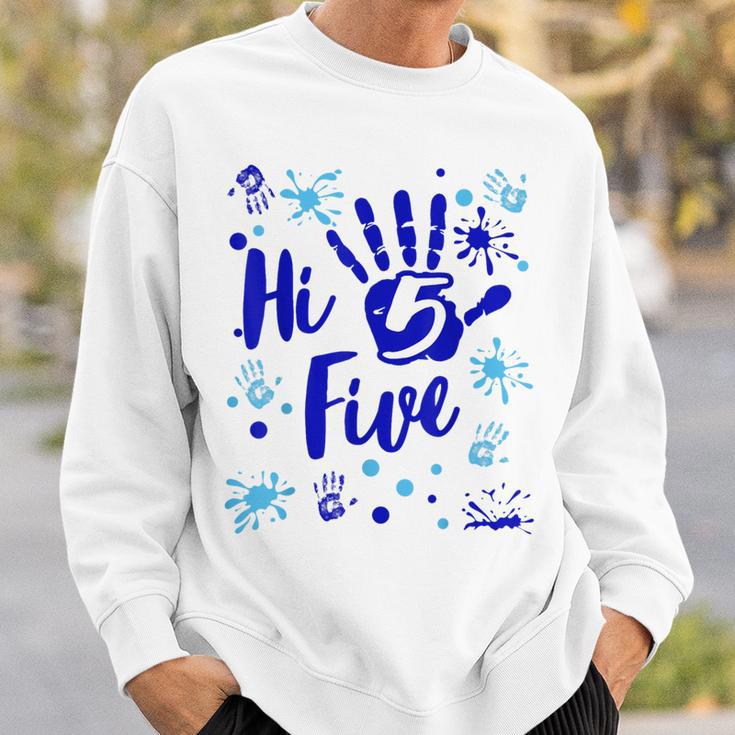 Hi Five Boy 5 Years Old Blue 5Th Birthday Family Party Sweatshirt Gifts for Him