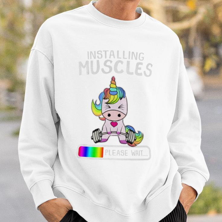 Installing Muscles Unicorn Weightlifting Sweatshirt Gifts for Him