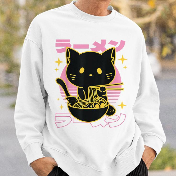 Kawaii Cat Eating Ramen Noodles Anime Neko Girls Sweatshirt Gifts for Him