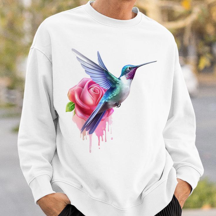 Kolibri-Kunst Rose Tier Bunte Grafik Kolibri Sweatshirt Geschenke für Ihn