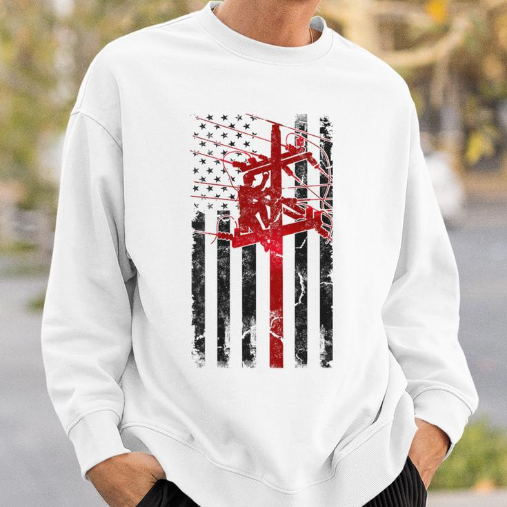 Lineman American Flag Electric Cable Lineworker Sweatshirt Gifts for Him