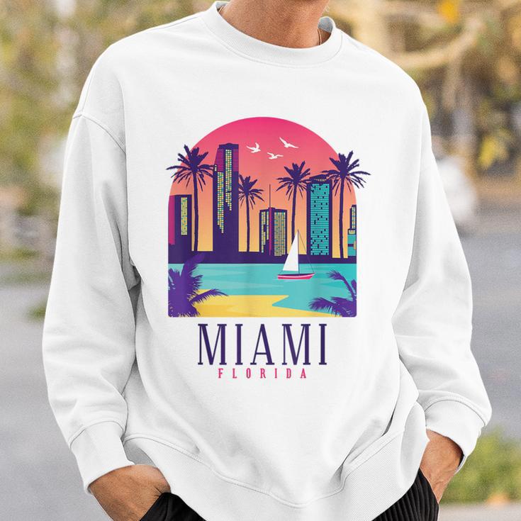 Miami Florida Vintage Retro Skyline Palm Trees Souvenir Sweatshirt Gifts for Him