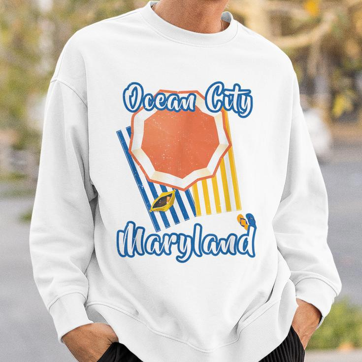 Ocean City Maryland Beach Striped Towel Umbrella Sweatshirt Gifts for Him