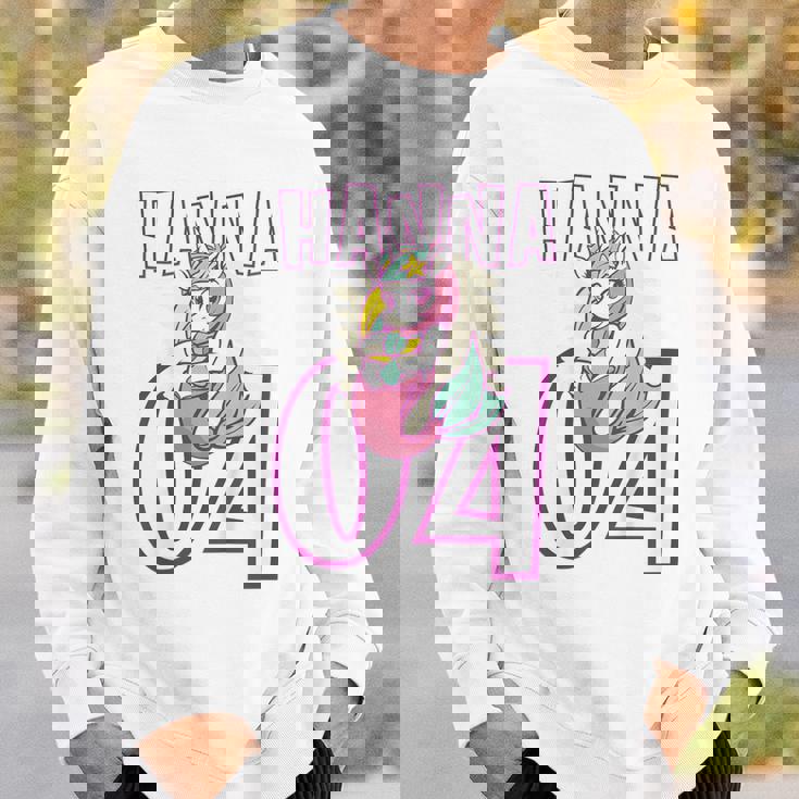 Personalisiertes Einhorn-Geburtstagsshirt Hanna 04, Weiß mit Name & Zahl Sweatshirt Geschenke für Ihn