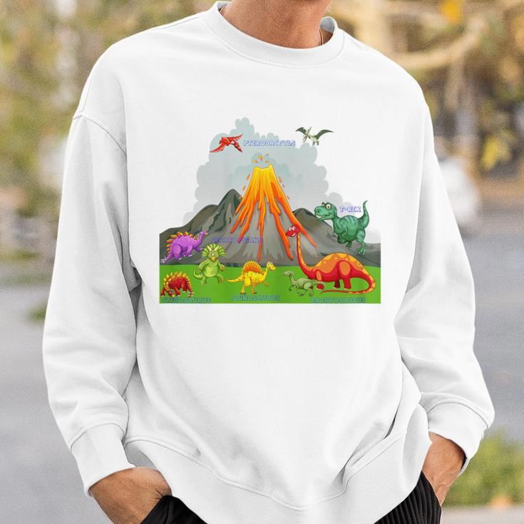 Prehistoric Landscape Dinosaurs Volcano Mountains Sweatshirt Gifts for Him