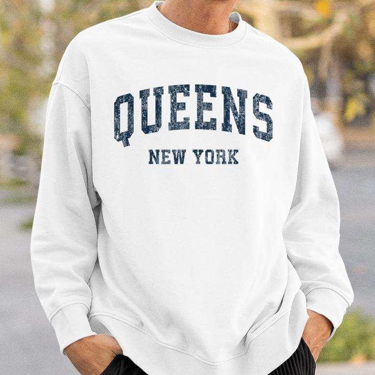 Queens New York Ny Vintage Varsity Sports Navy Sweatshirt Gifts for Him