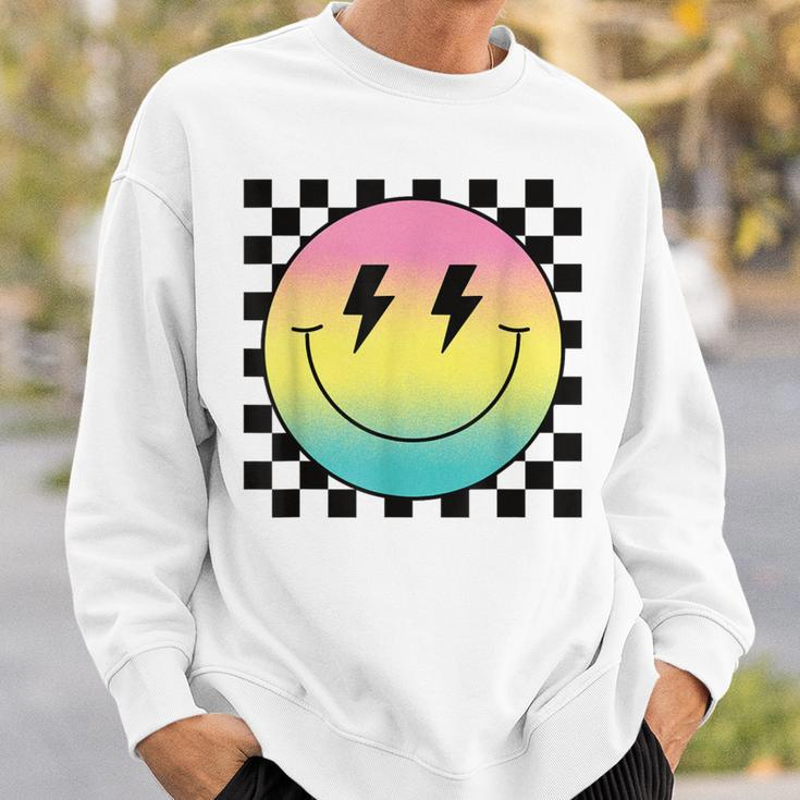 Rainbow Smile Face Cute Checkered Smiling Happy Face Sweatshirt Gifts for Him