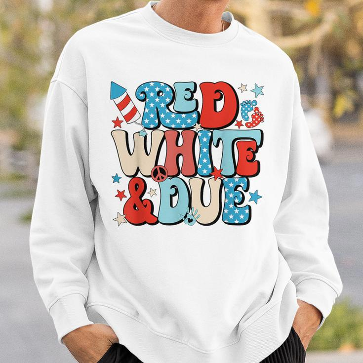 Red White And Due Retro Cute 4Th Of July Pregnancy Patriotic Sweatshirt Gifts for Him