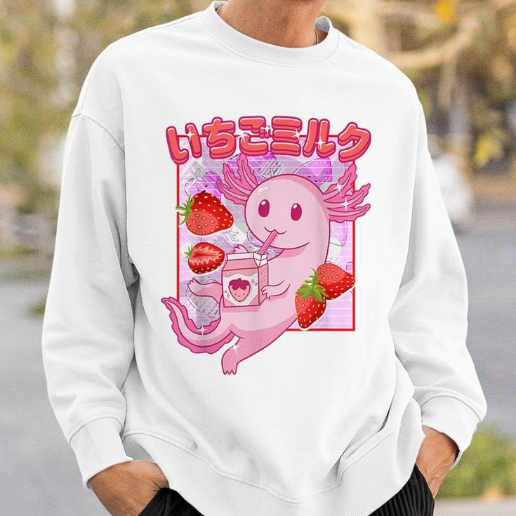 Retro Strawberry Milk Anime Kawaii Axolotl Strawberry Milk Pink Sweatshirt Geschenke für Ihn