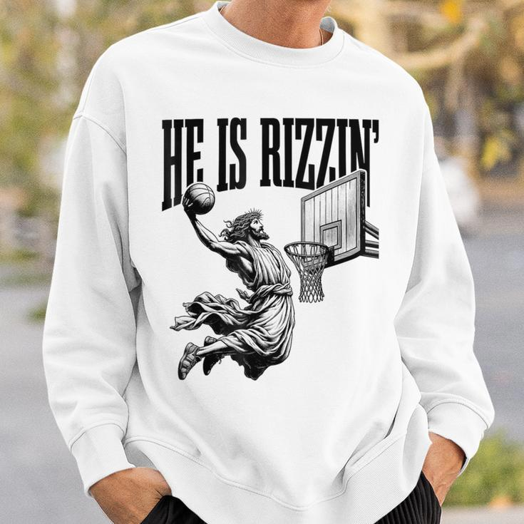 He Is Rizzin Basketball Jesus Retro Easter Christian Sweatshirt Gifts for Him