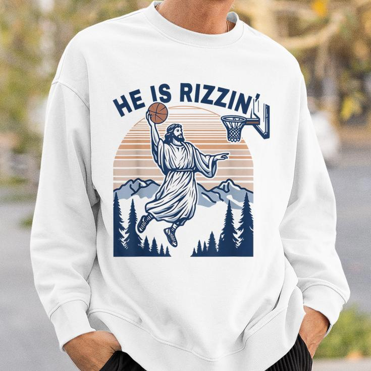 He Is Rizzin Jesus Playing Basketball Meme Christian Sweatshirt Gifts for Him