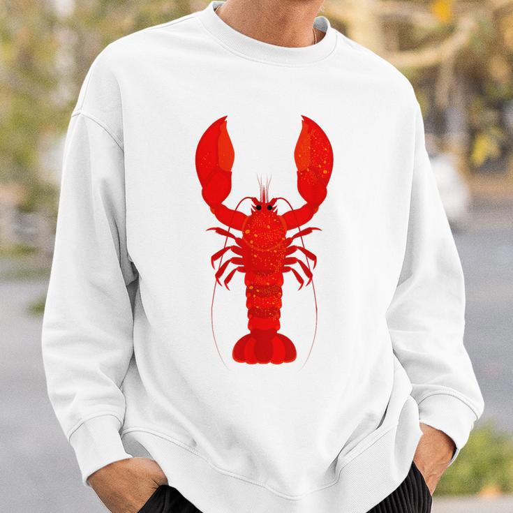 Rotes Hummer-Design Herren Sweatshirt in Weiß, Lustiges Meeresfrüchte Tee Geschenke für Ihn