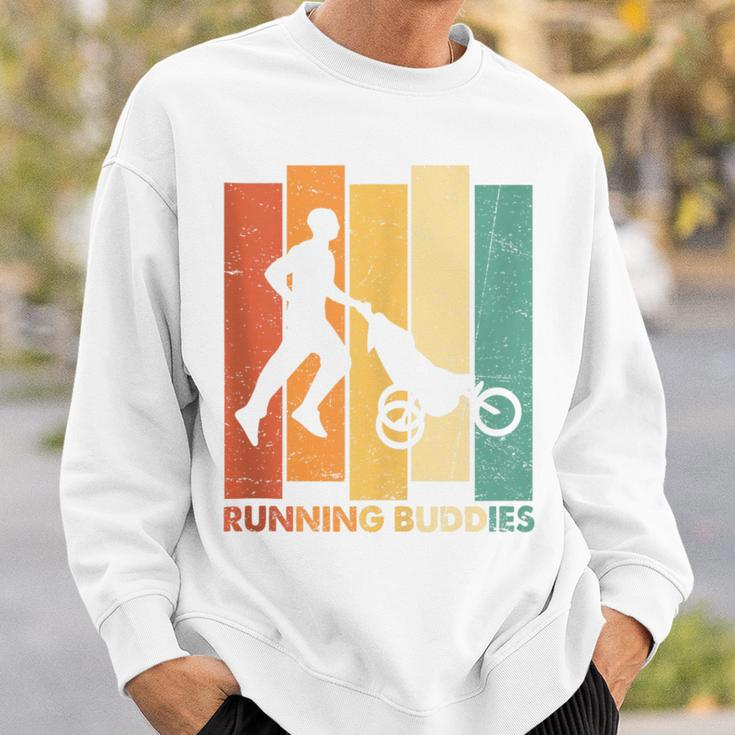 Running Buddies Buggy Baby Stroller Dad Vintage Runner Sweatshirt Gifts for Him