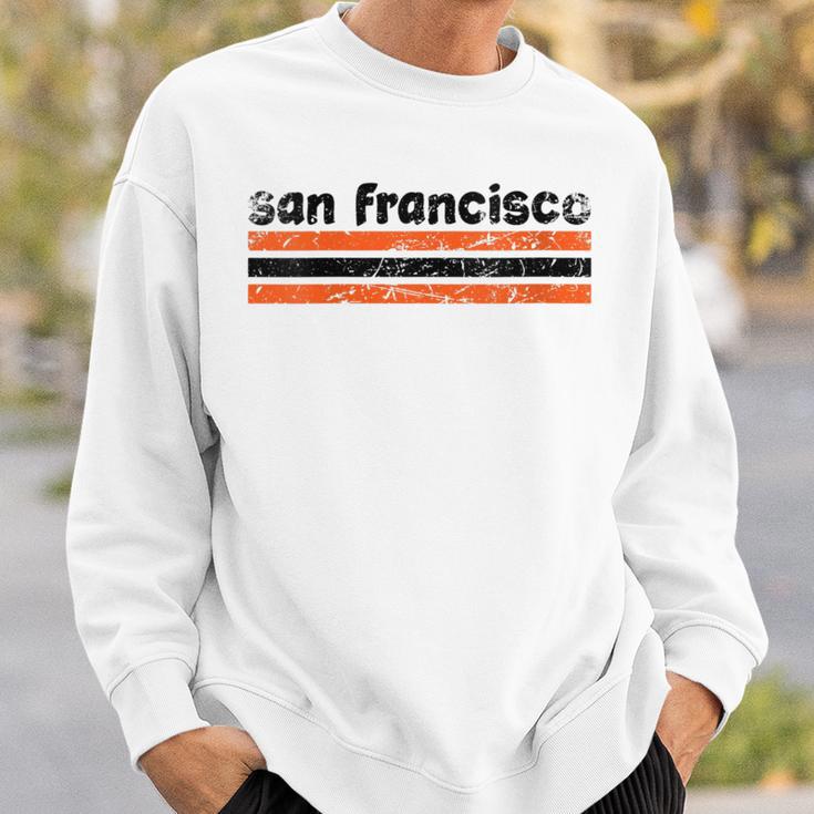 San Francisco California Three Stripe Vintage Weathered Sweatshirt Gifts for Him