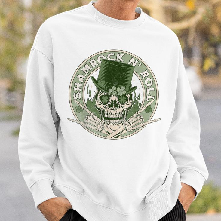 Shamrock And Roll Rock And Roll Saint Patrick's Day Skull Sweatshirt Gifts for Him