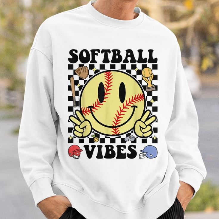 Softball Vibes Smile Face Game Day Softball Mom Sweatshirt Gifts for Him