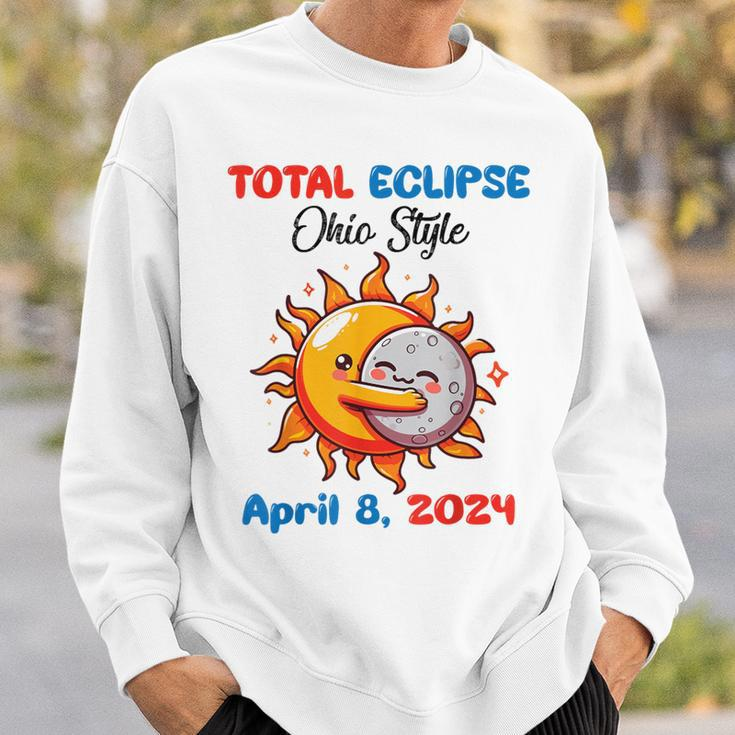 Sun Moon Hug Together Total Eclipse Ohio Style April 8 2024 Sweatshirt Gifts for Him