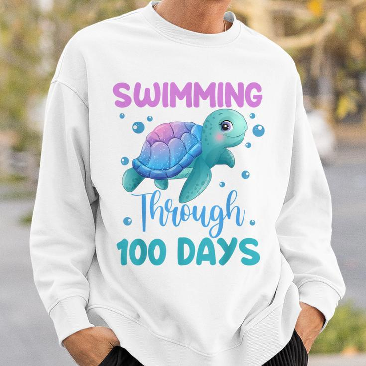 Swimming Through 100 Days Cute Turtle 100Th Day Of School Sweatshirt Gifts for Him