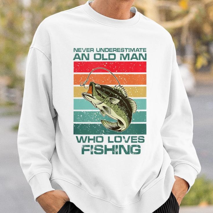 Never Underestimate A Old Man Who Loves Fishing Bass Vintage Sweatshirt Gifts for Him