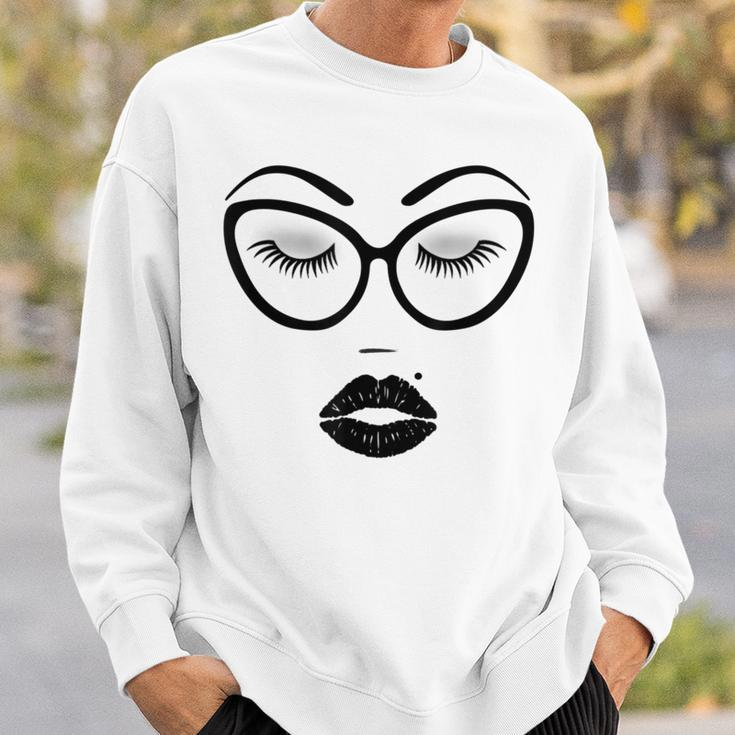 Women's Make-Up Cosmetics Lashes Eyebrows Black Cat Glasses Sweatshirt Gifts for Him