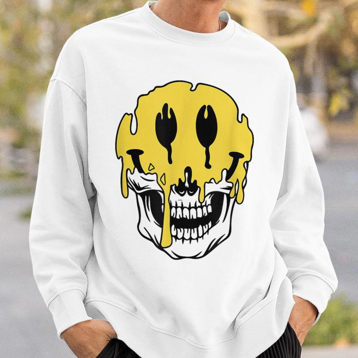 Y2k Smiling Skull Face Cyber Streetwear Graphic Sweatshirt Gifts for Him