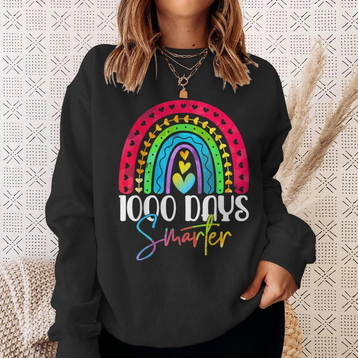 1000 Days Smarter Happy 1000Th Day Of School Rainbow Sweatshirt Gifts for Her