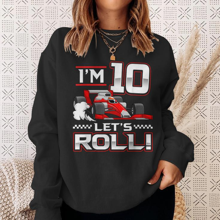 10Th Birthday Race Car 10 Year Old Let's Roll Toddler Boy Sweatshirt Gifts for Her