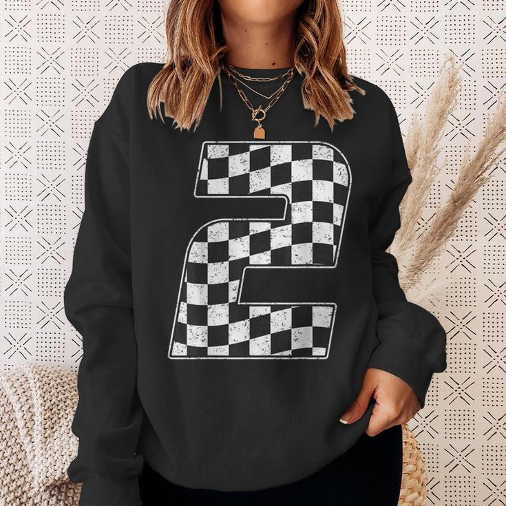 2 Year Old Pit Crew Two 2Nd Birthday Boy Racing Car Flag Sweatshirt Gifts for Her