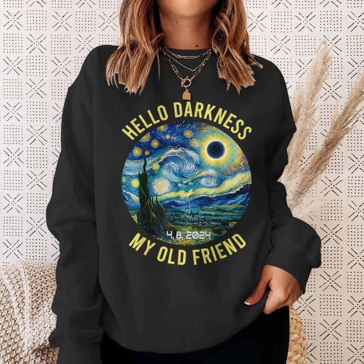 2024 Solar Eclipse Hello Darkness My Old Friend Starry Night Sweatshirt Gifts for Her
